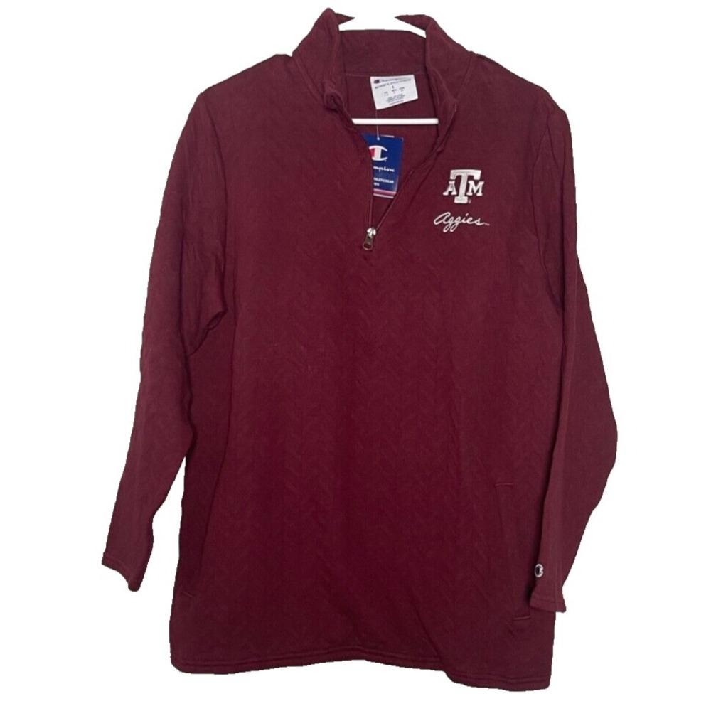 Texas A&M Aggies 1/4 Zip Pullover Champion Large Maroon Embroidered Chevron‎ NEW